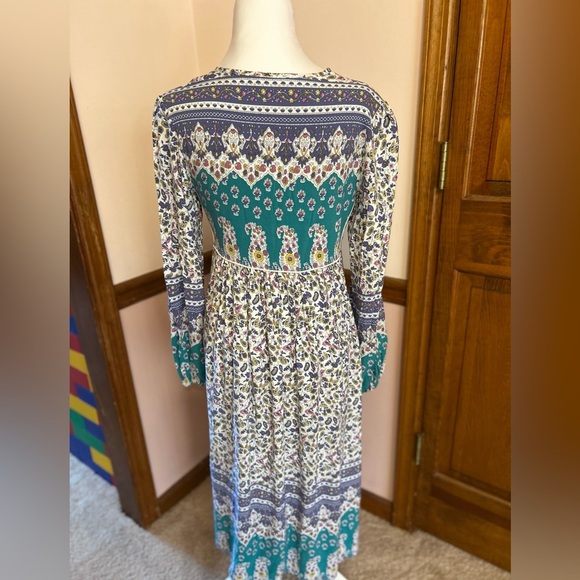 R.Vivimos | Boho Long Sleeve Floral Print Retro V Neck Tassel Midi Dress small - Picture 7 of 9